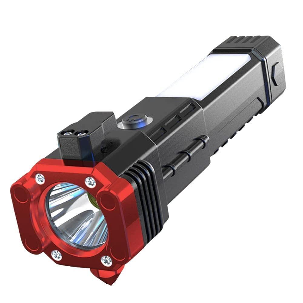 Multifunctional Rechargeable LED Flashlight with Power Bank, Safety Hammer, Waterproof Torch Light – 4 Light Modes for Car, Outdoor Camping & Emergencies