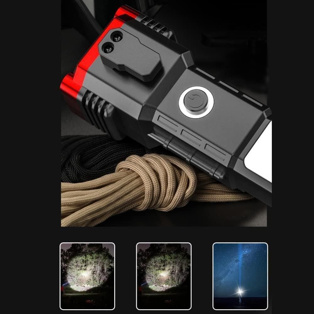 Multifunctional Rechargeable LED Flashlight with Power Bank, Safety Hammer, Waterproof Torch Light – 4 Light Modes for Car, Outdoor Camping & Emergencies