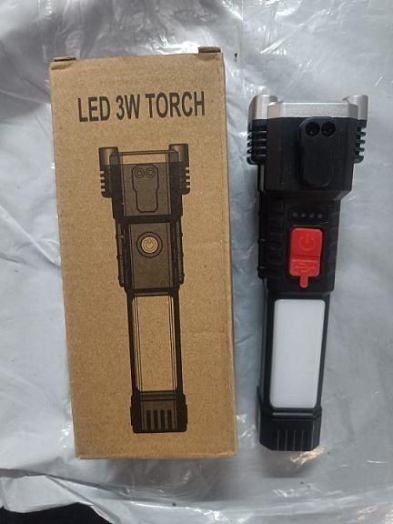 Multifunctional Rechargeable LED Flashlight with Power Bank, Safety Hammer, Waterproof Torch Light – 4 Light Modes for Car, Outdoor Camping & Emergencies